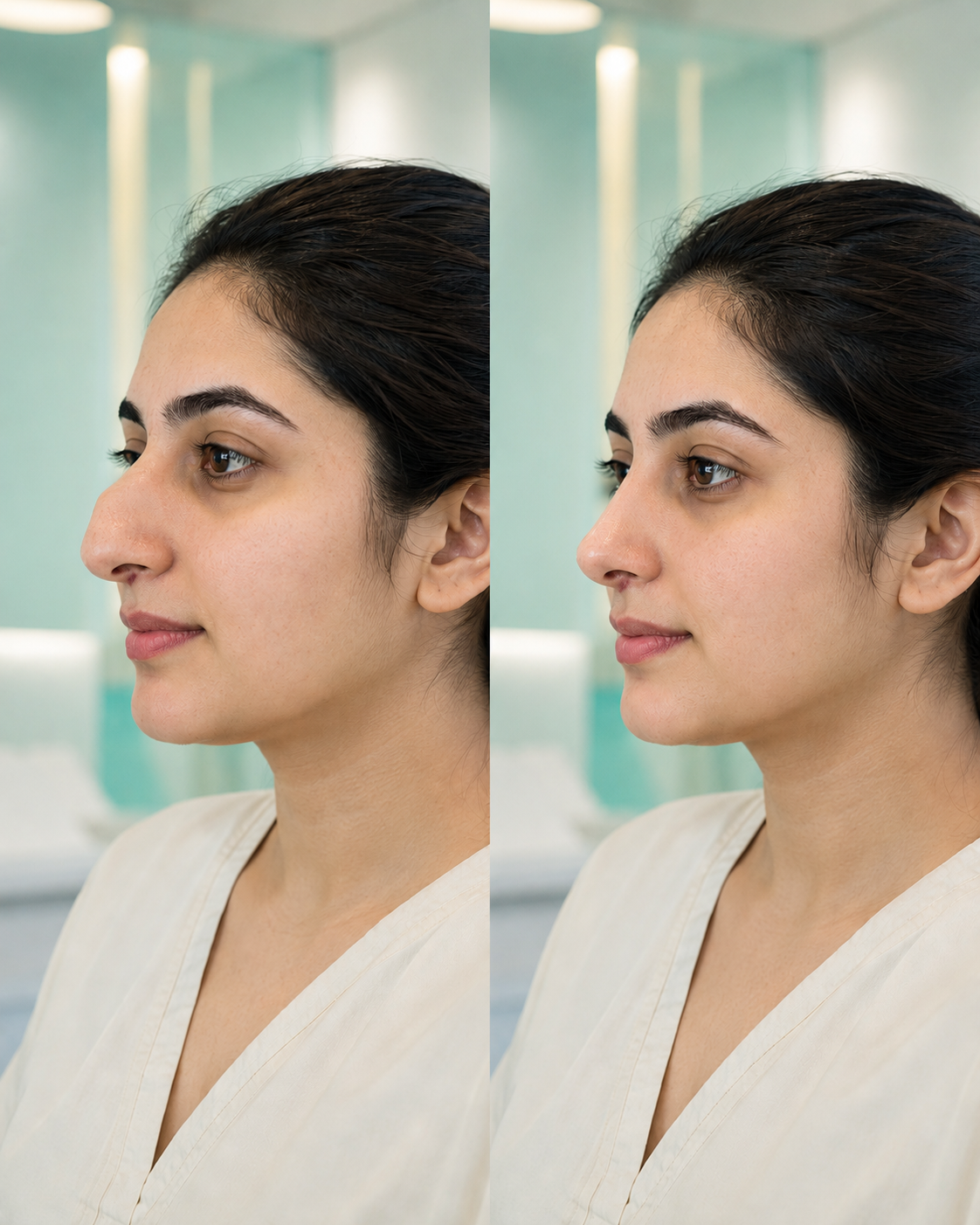 Patient rhinoplasty before and after, performed by Dr. Amin Yousaf